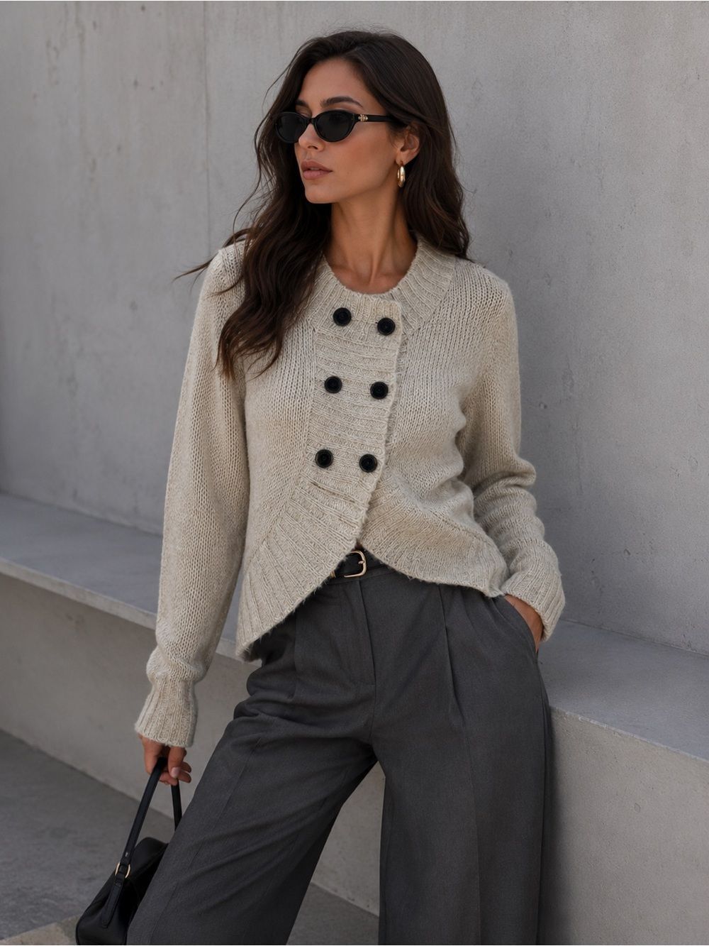 Belle Du Jour Buttoned Knit Cardigan Women's Size M Beige